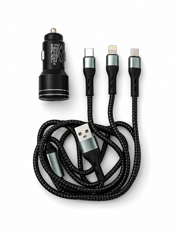 RunHang 100W Smart Car Charger | QC 5.0 Fast Charging | 3-in-1 USB Car Charger for Android & iPhone