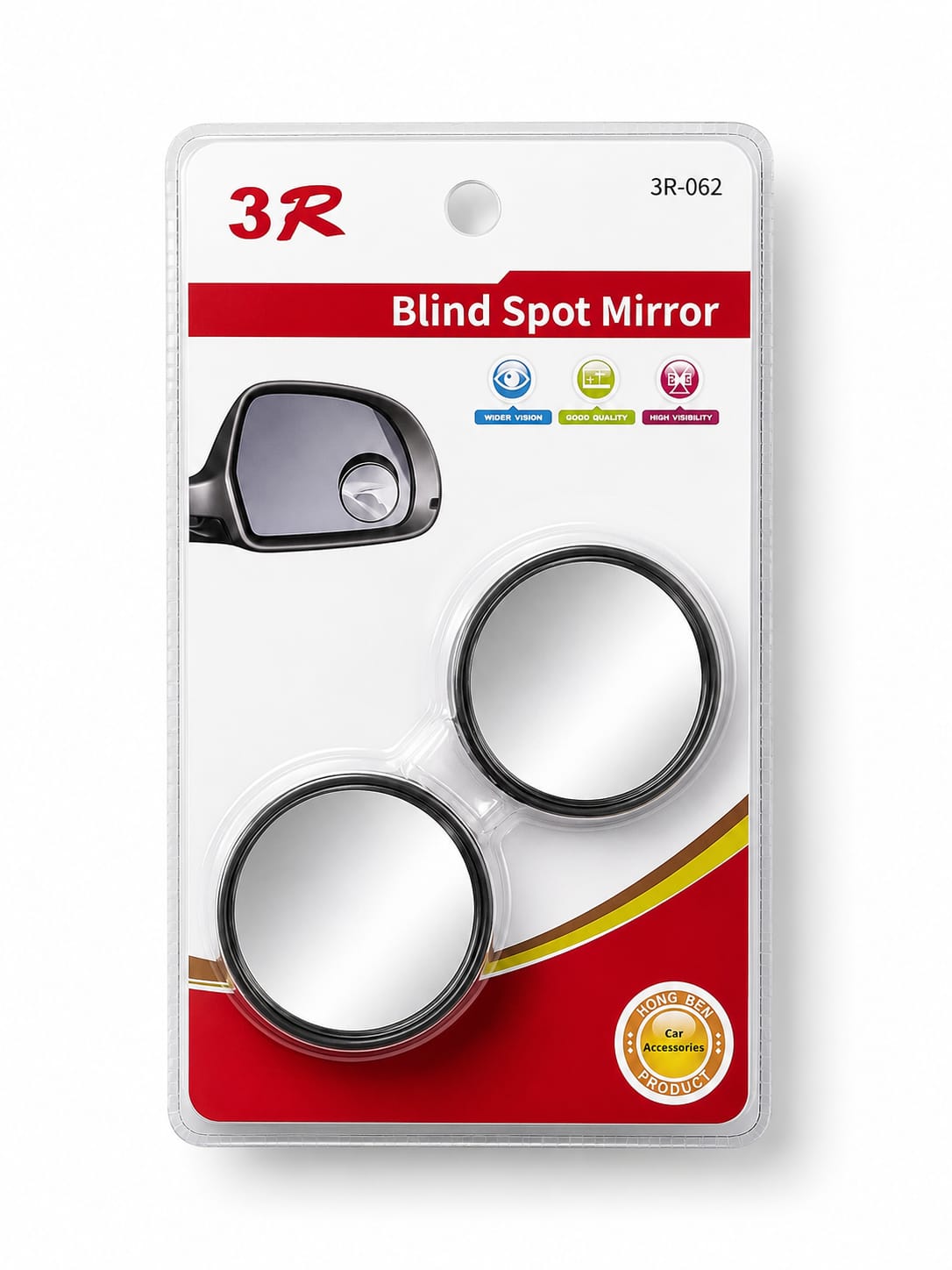 3R Blind Spot Mirror for Cars – Universal Convex Side Mirror | Wide Angle Rear View Mirror (Pair)